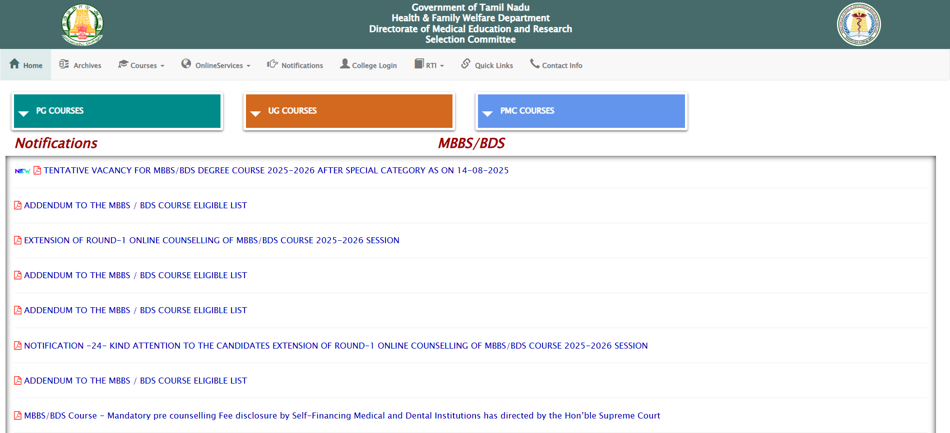 Tamil Nadu NEET Counselling 2025: DME TN UG Round 1 Seat Allotment Result Today at tnmedicalselection.net, direct link here
